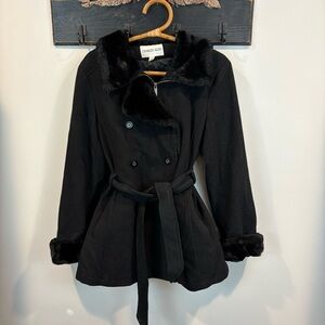 Vintage Charles Klein Ukraine Black Wool Faux Fur Penny Lane Coat Size 8